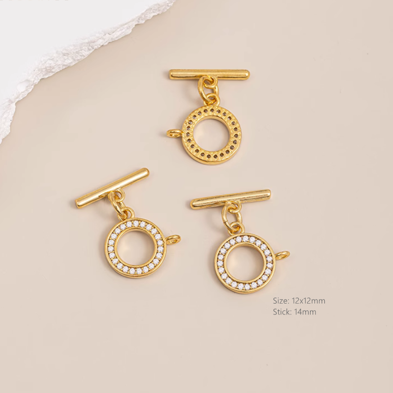 Zircon 14K Gilded Classic Style Ring Stick Toggle OT Clasps