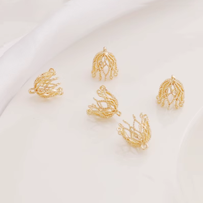 Alloy Bud Cap With Hanging Rings Pendant Cap 14K Plated