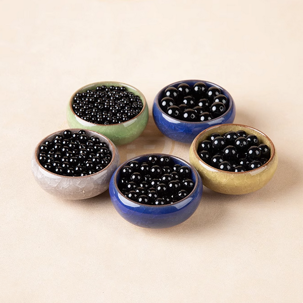 10pcs Agate Round Black Beads