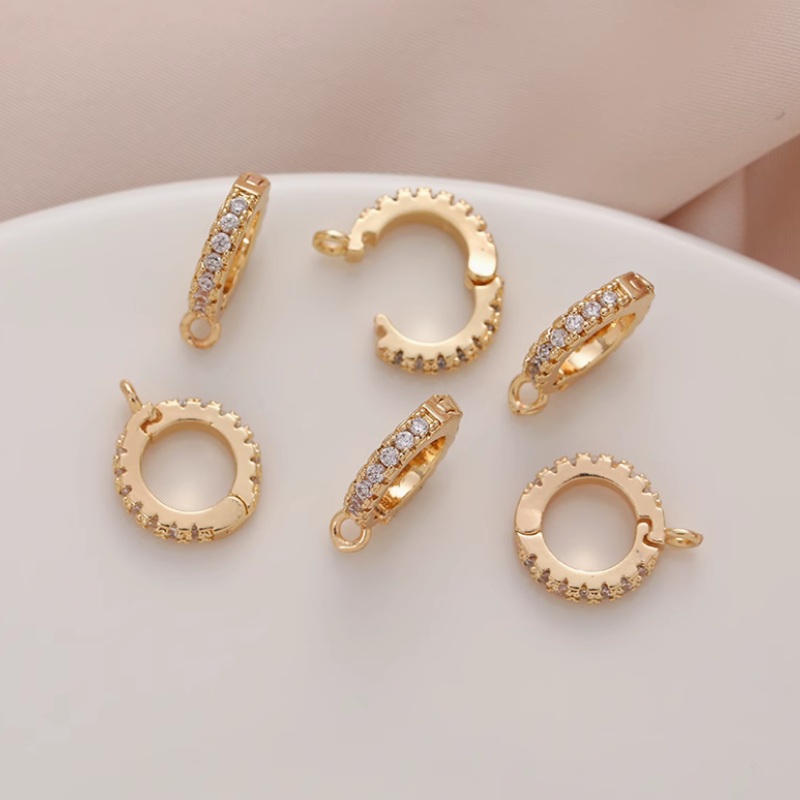 Brass Plated Zircon Pinch Clip Snap Jump Ring Connector