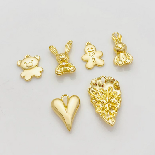 Brass Gold Gilded Cute Heart Rabbit Leaf Charms Pendant