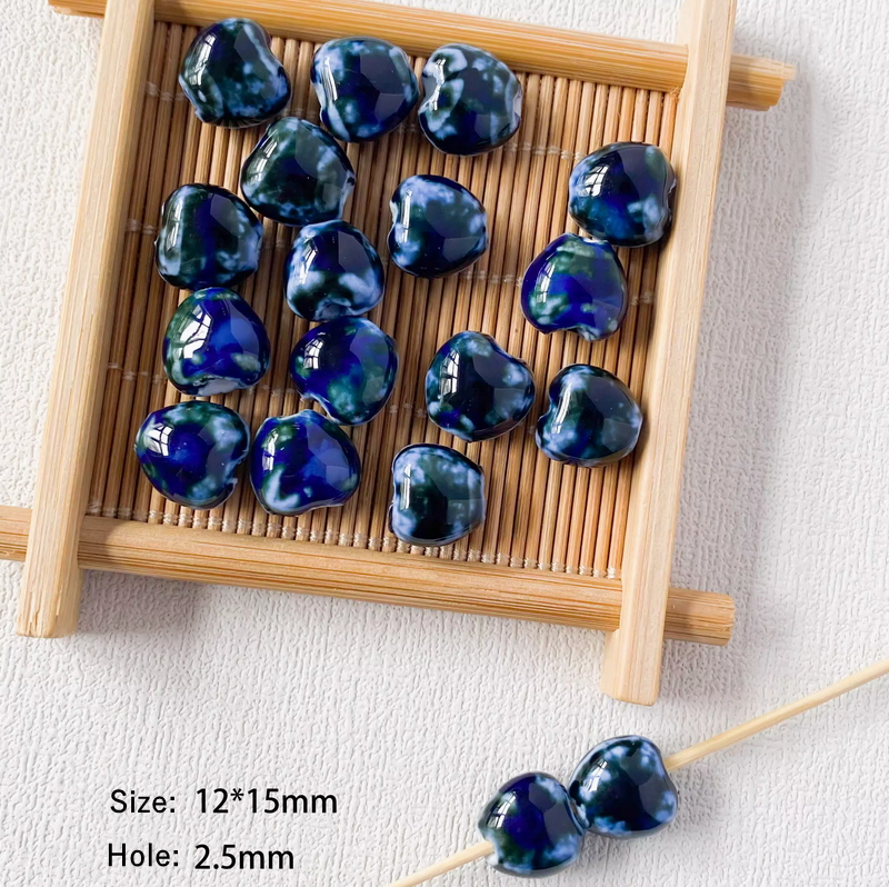 5pcs Ceramics Glazed Beads Tubes Ellipse