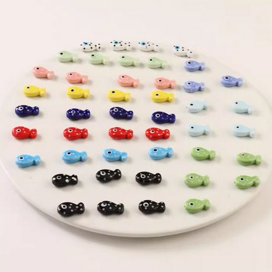 10pcs Ceramics Glazed Cute Dot Fish Necklace Spare Spacer Beads DIY Handmaking