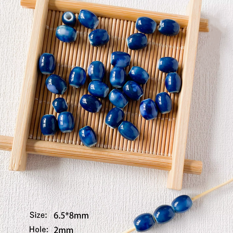 5pcs Ceramics Glazed Beads Tubes Ellipse