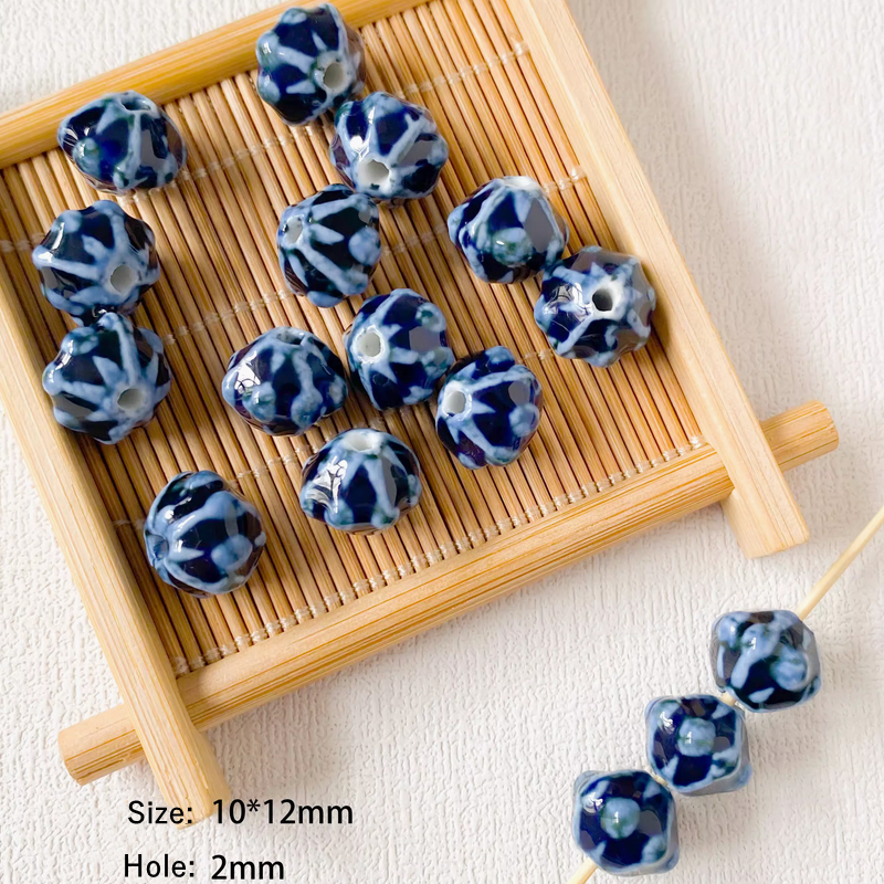 5pcs Ceramics Glazed Beads Tubes Ellipse