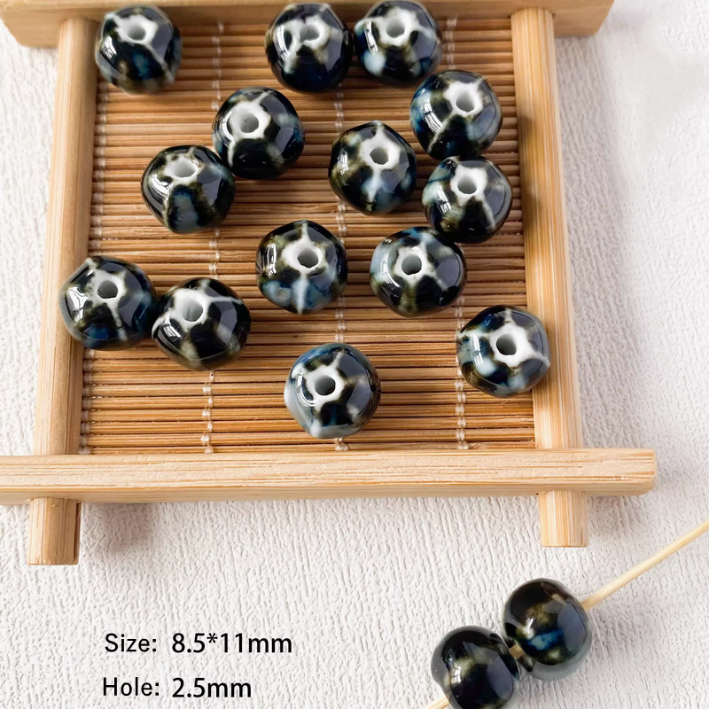 5pcs Ceramics Glazed Beads Tubes Ellipse