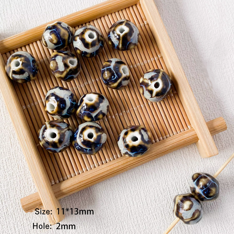 5pcs Ceramics Glazed Beads Tubes Ellipse