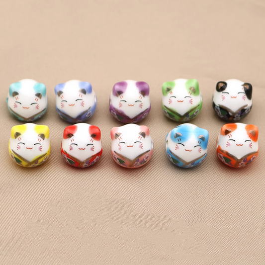 Ceramics Glazed Beads Cats Wealth Attract Symbol Charms Pendant for Handcrafts