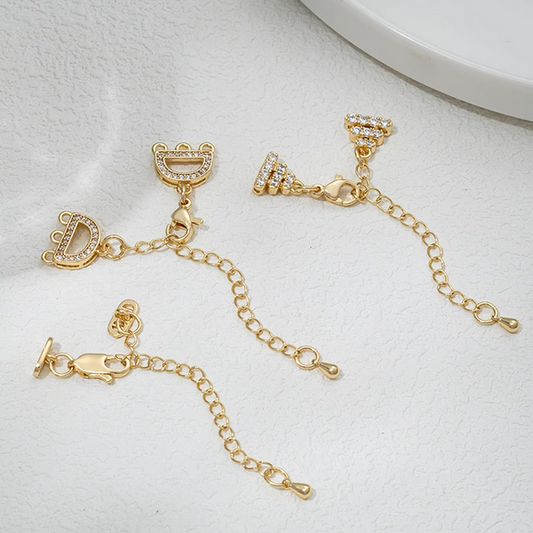 3 Row Clasp With Extend Chain Brass 14K Plated Zircon Pearl Necklace Connector