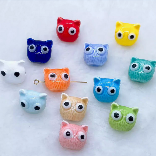 10pcs Ceramics Glazed Cat's Head Handcrafts DIY Jewelry Beads Spare Pendant