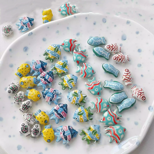 2pcs Ceramics Glazed Beads Tropical Fish Colorful Charms Handmaking Pendants