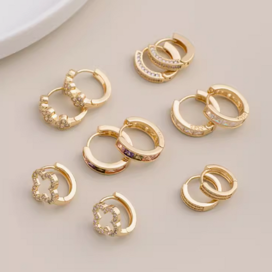 1 Pairs Classic Hoops Brass Zircon Earring Woman Girls Charms