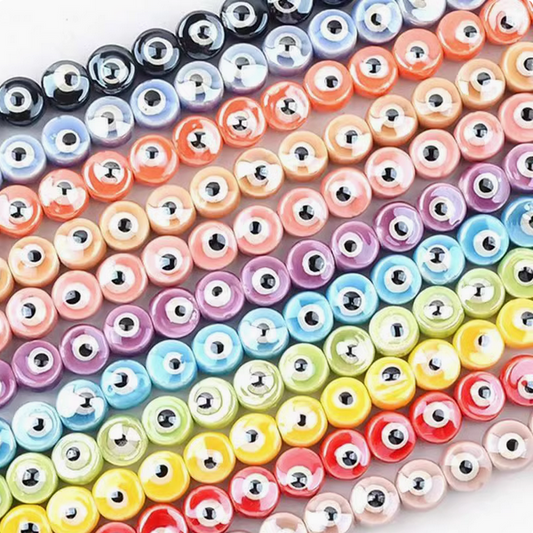 10pcs Ceramics Glazed Eyes Beads Spacer Pottery Bracelet Making Findings