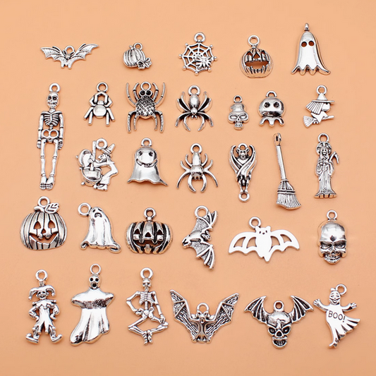 30pcs Pendant Halloween Theme Jewelry Handcrafts Charms Pumpkin Bat Skeleton Kits