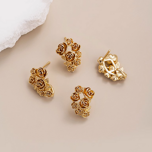 1 Pairs Brass Roses Curving Earring Stud Classic Style