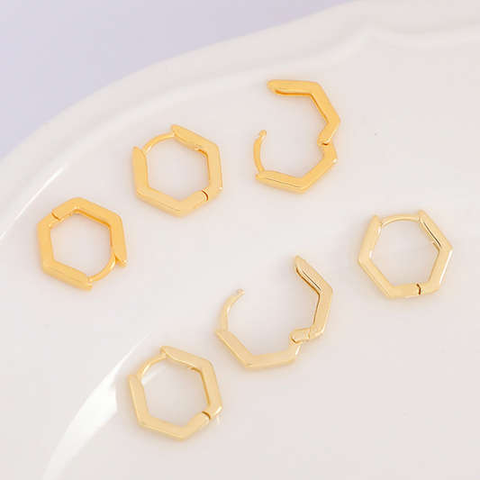 1 Pairs Brass Plain Surface Hexagon Earring