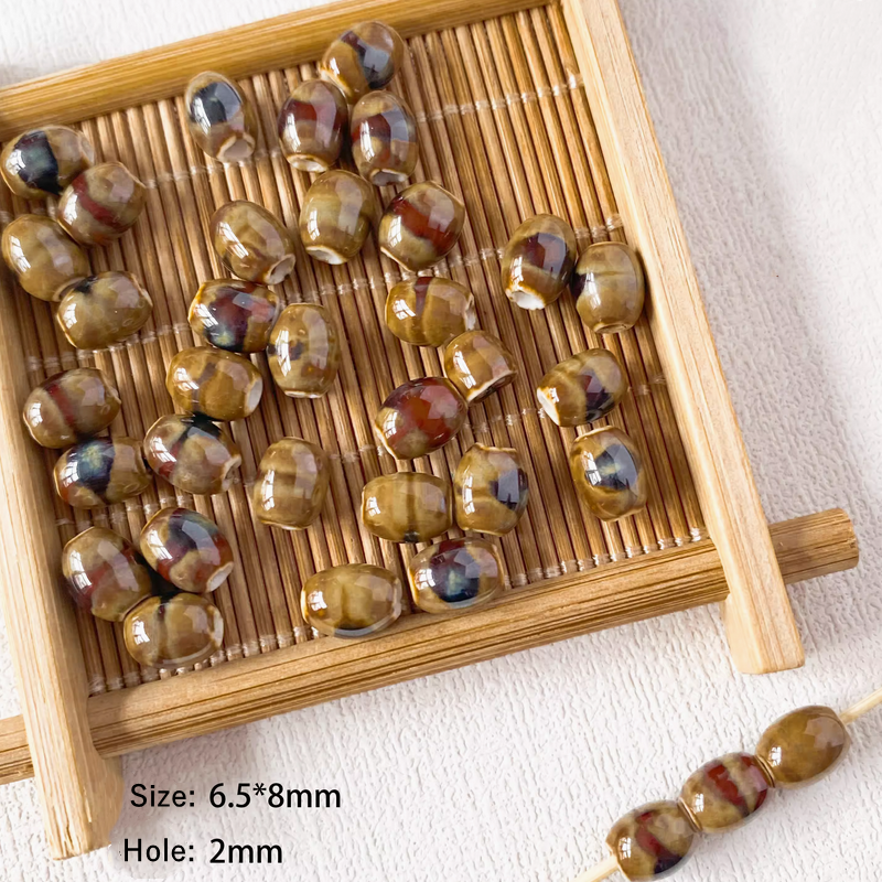 5pcs Ceramics Glazed Beads Tubes Ellipse