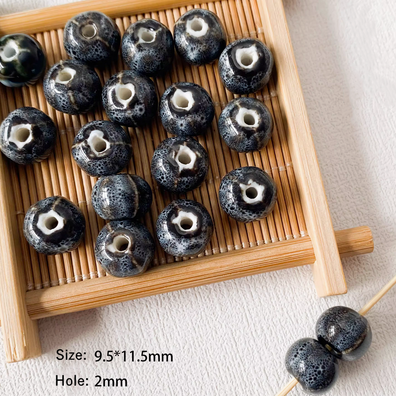 5pcs Ceramics Glazed Beads Tubes Ellipse