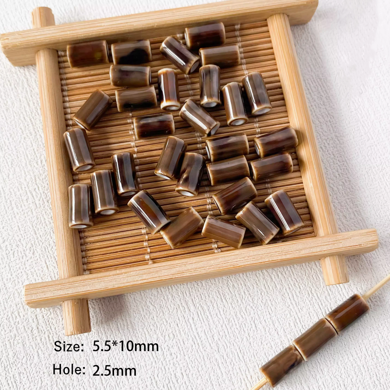 5pcs Ceramics Glazed Beads Tubes Ellipse