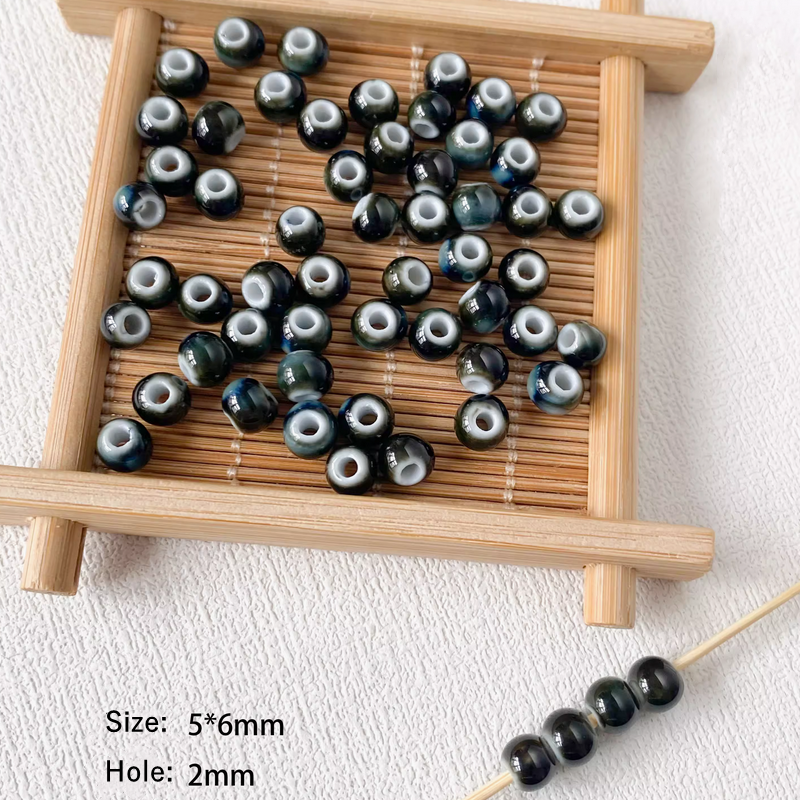 5pcs Ceramics Glazed Beads Tubes Ellipse