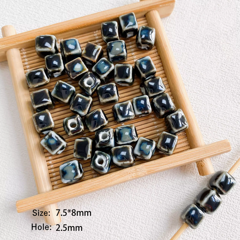 5pcs Ceramics Glazed Beads Tubes Ellipse