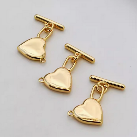 Brass Pinch / OT Clasp Solid Heart Shape,  Gold Plated - CMXH-02