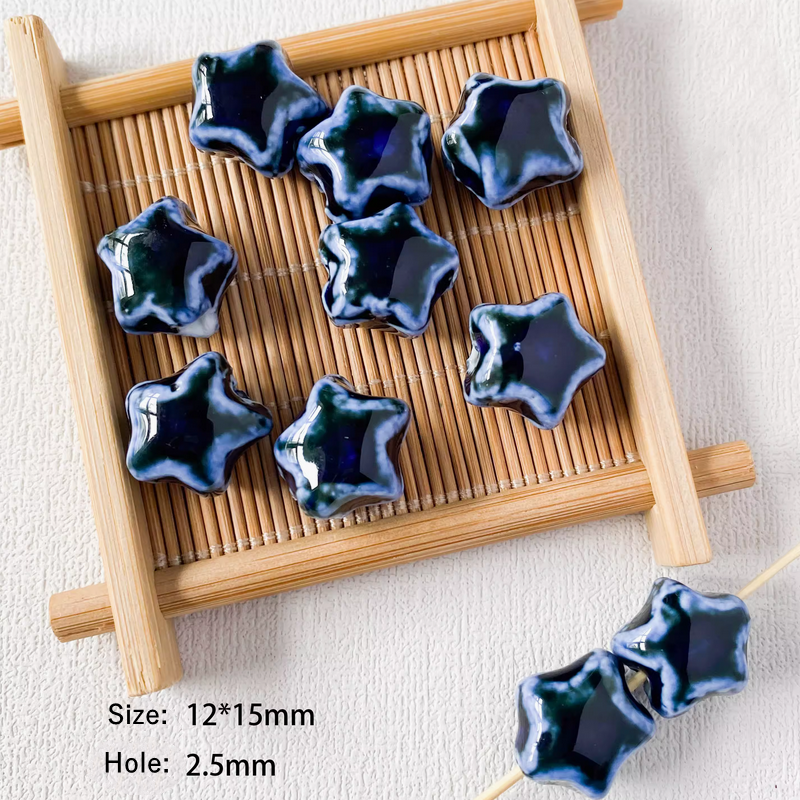 5pcs Ceramics Glazed Beads Tubes Ellipse