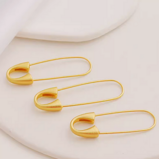 Brass Big Safety Pin Clasp, Matt Gold Plated -CMHX-01