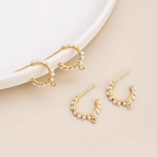 1 Pairs Brass C Shape Pearl Earring Base, 14K Gold Plate