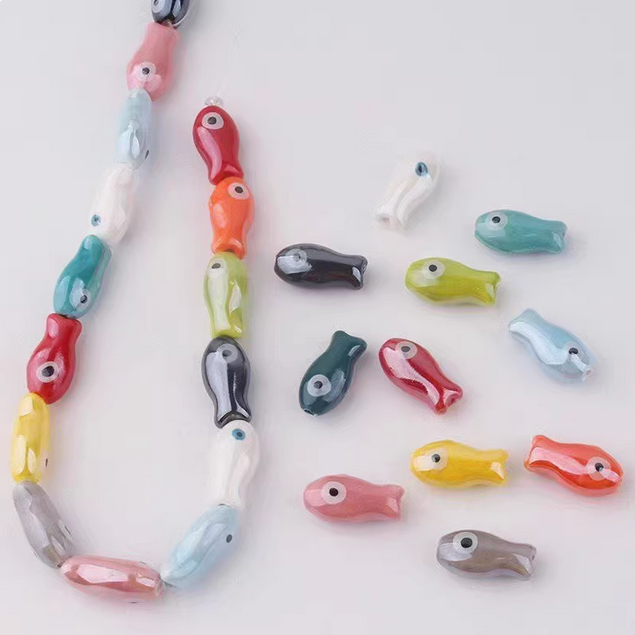 5pcs Ceramics Glazed Cute Fish Pendants