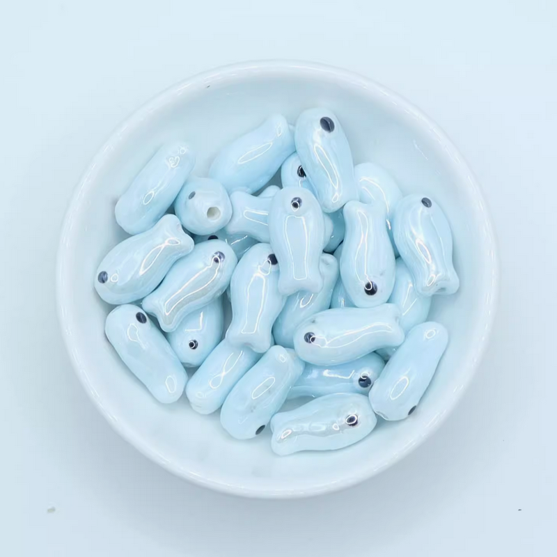 5pcs Ceramics Glazed Cute Fish Pendants