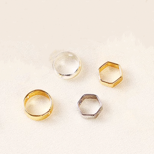 Brass Hexagon/Ring Beads Enwrap Ring