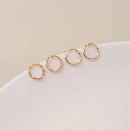 1 Pairs Brass Twist Figure Earring Ring, 14K Gold Plate