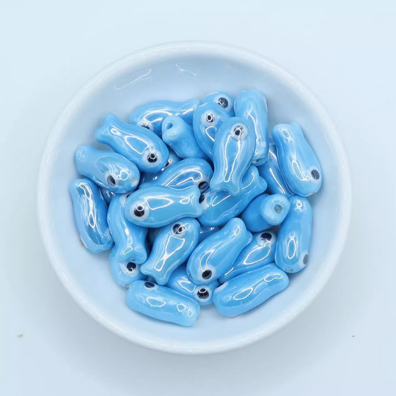5pcs Ceramics Glazed Cute Fish Pendants
