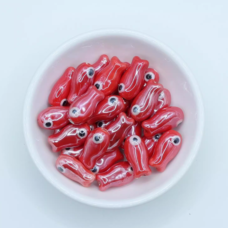 5pcs Ceramics Glazed Cute Fish Pendants