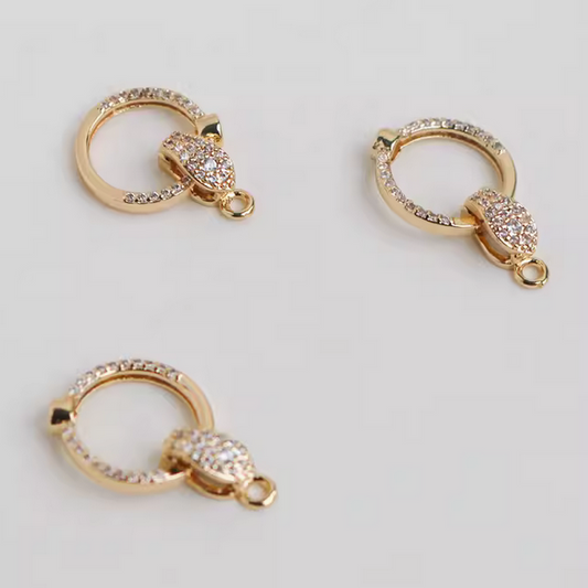 Brass Beads Ring Zirconic Spring Clasp, Gold Plated -CMDQ-01