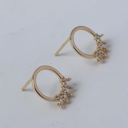 1 Pairs Brass Zirconic Earring Ring 5 Hanging Rings, 14K Gold Plate