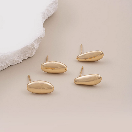 1 Pairs Brass Ellipse Earring Plate, 14K Gold Plate