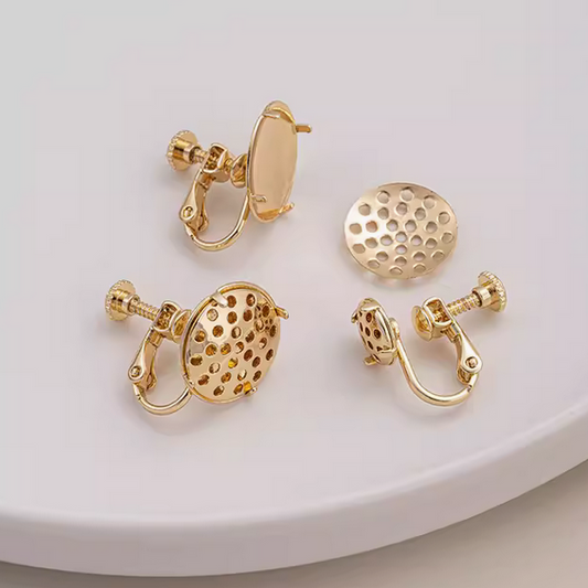 1 Pairs Brass Screw Ear Clip Base With Lotus Seedpod