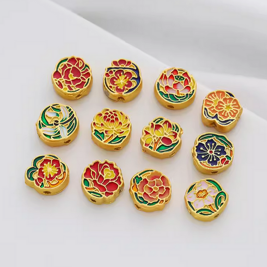 12pcs Alloy Dispensing Flowers Beads 18K Plated -PMYH-01