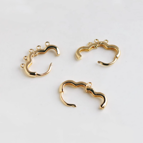 1 Pair Multiple Rings Brass Earring Hoop, 14K Gold Plated