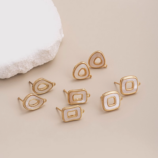 1 Pairs Brass + Shell Geometry Earring Plate