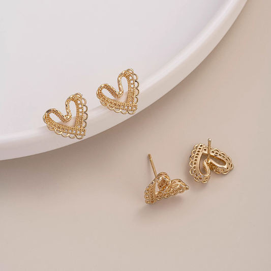 1 Pairs Brass Heart Earring Plate, 14K Gold Plate