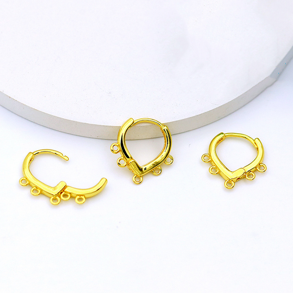 1 Pair Brass Heart Earring Hoops 5 Rings, 18K Gold Plate