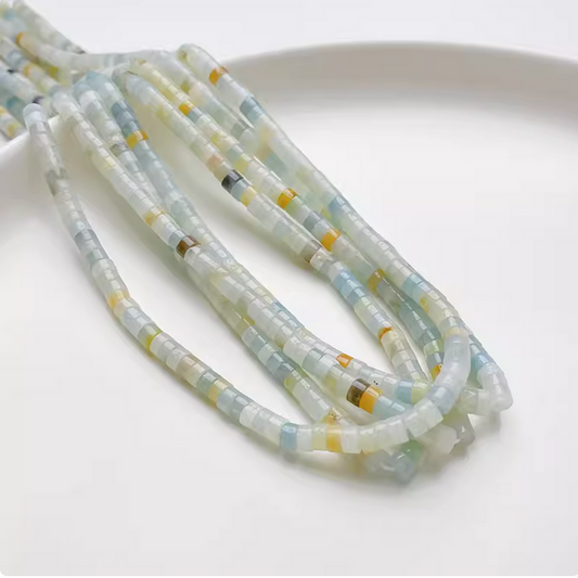 145pcs Jade Tubular Beads, Light Beige Blue -OHBY-16