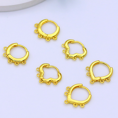 1 Pairs Brass Heart Earring Hook 5 Rings, 18K Gold Plate