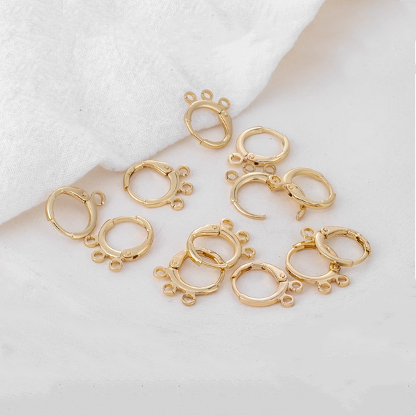 1 Pair Multiple Rings Brass Earring Hoop, 14K Gold Plate