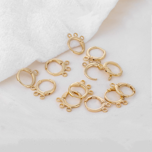 1 Pairs Multiple Hole Brass Earring Hook, 14K Gold Plate