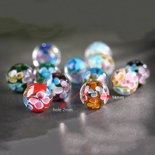 5pcs Glass Beads Luminous And Inner Flower Painting