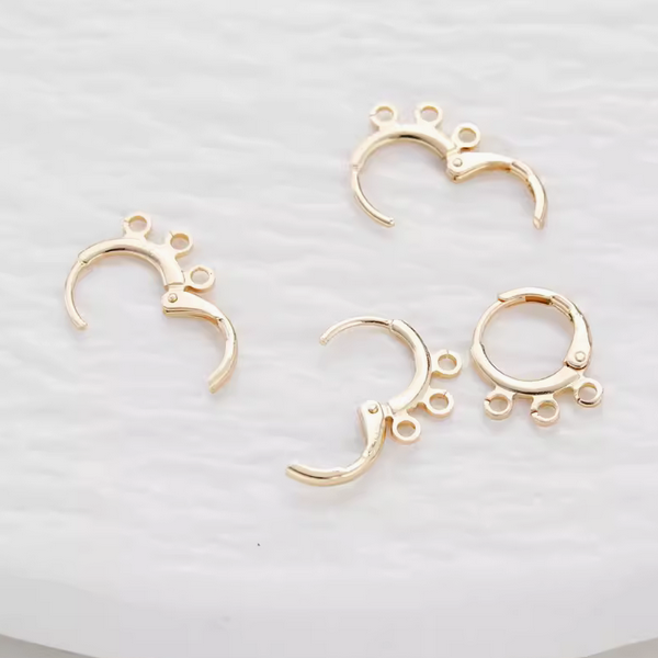 1 Pair Multiple Rings Brass Earring Hoop, 14K Gold Plate